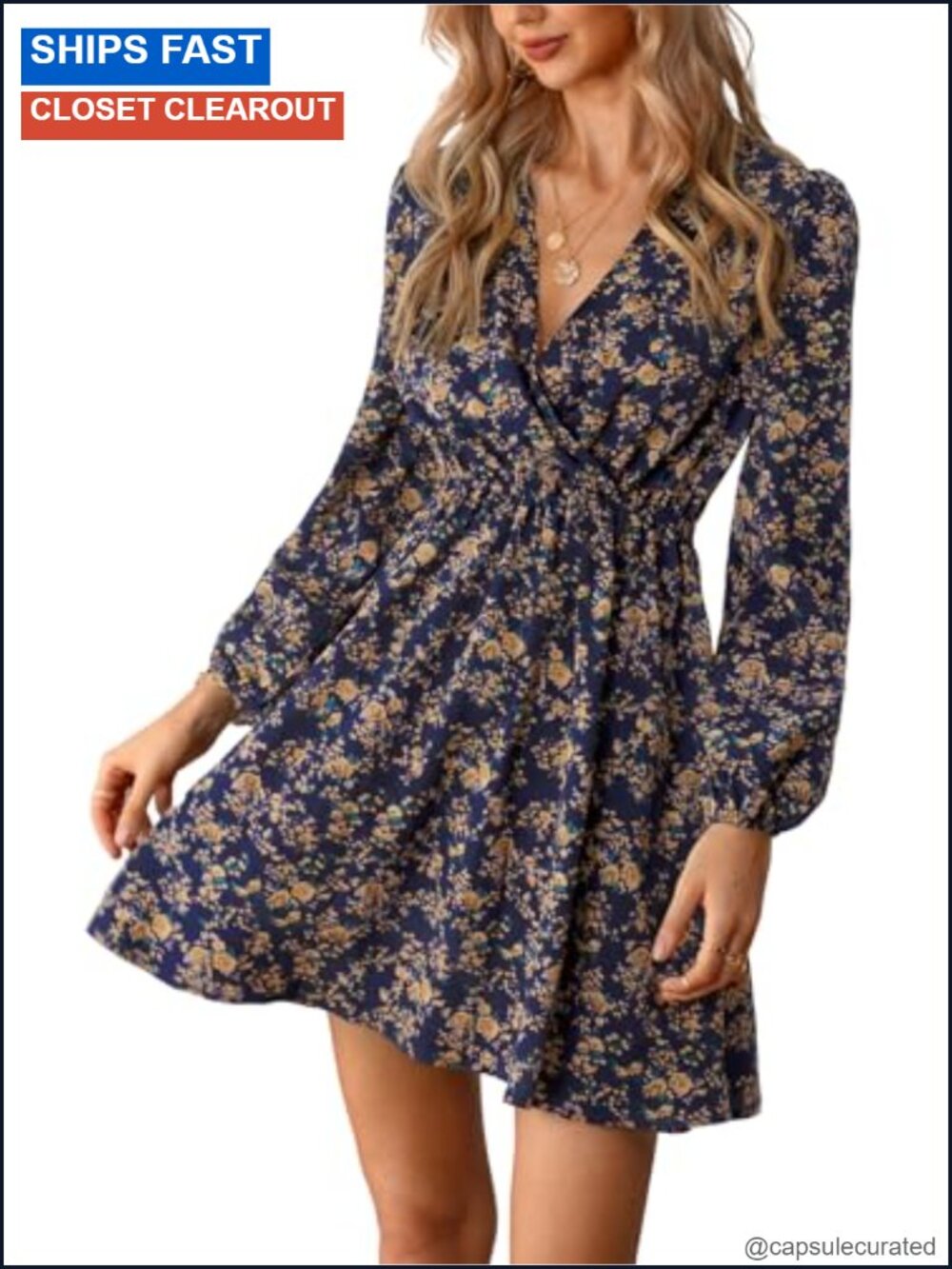 CUPSHE Floral Ruffle Mini Dress Peasant Sleeve Fall Vacation